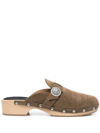 Kate Cate Allegra Kaki Stud-embellished Suede Clogs In Brown