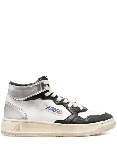 Autry Super Vintage Distressed Leather High-top Sneaker In Multi