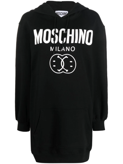 Moschino Logo Print Hooded Dress In Black