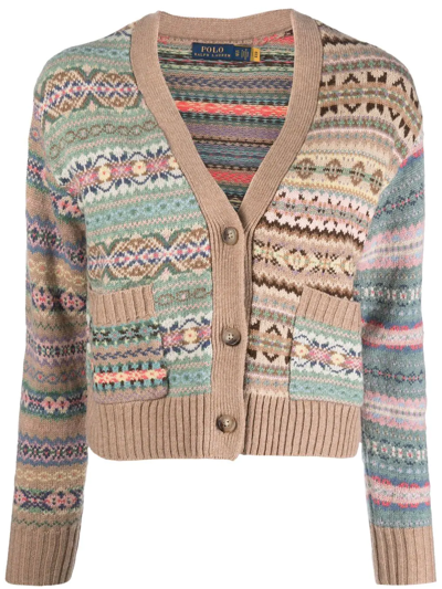 Polo Ralph Lauren Panelled Fair-isle V-neck Cardigan In Multicolor