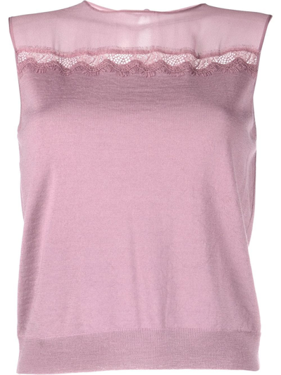 Alberta Ferretti Lace-detailing Panelled Sleeveless Blouse In Violett