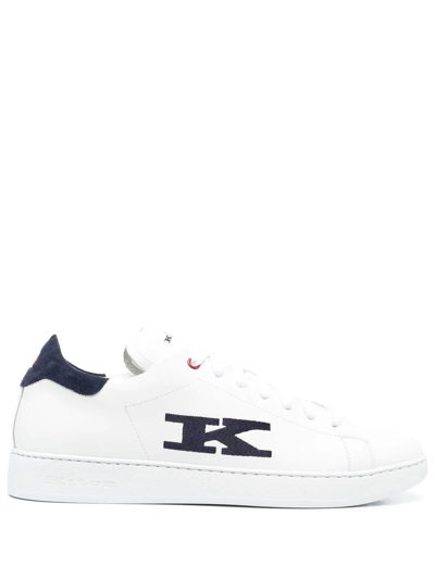 Kiton K Logo Leather Sneakers In White