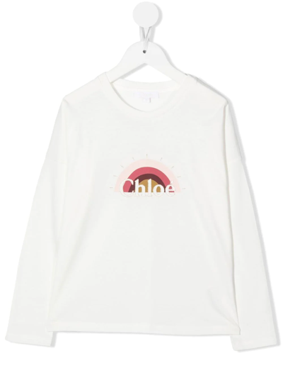 Chloé Kids' Chloe T-shirt Bianca In Jersey Di Cotone In White