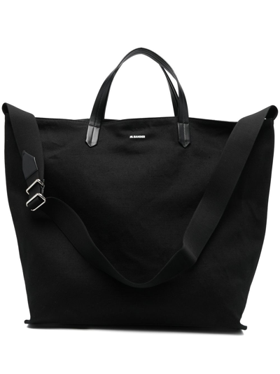 Jil Sander Logo-print Tote Bag In Schwarz