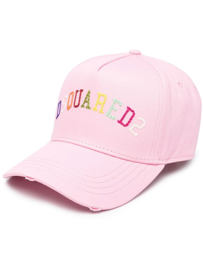 Dsquared2 Rainbow Logo-embroidered Cotton Baseball Cap In Pink