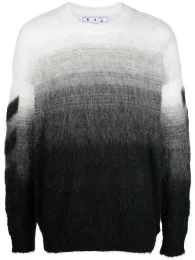 Off-white Diag Arrow Brushed Knit Crewneck Sweater In Black Black