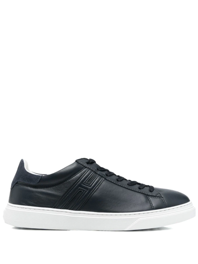 Hogan Solid Color Leather Low-top Sneakers With Suede Detail In Blue