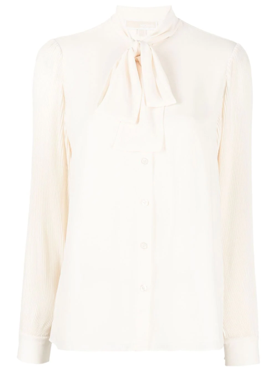 Michael Kors Pussy Bow Tie Long Sleeve Blouse In Bianco