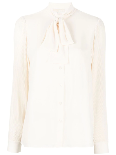 Michael Kors Pussy Bow Tie Long Sleeve Blouse In Nude