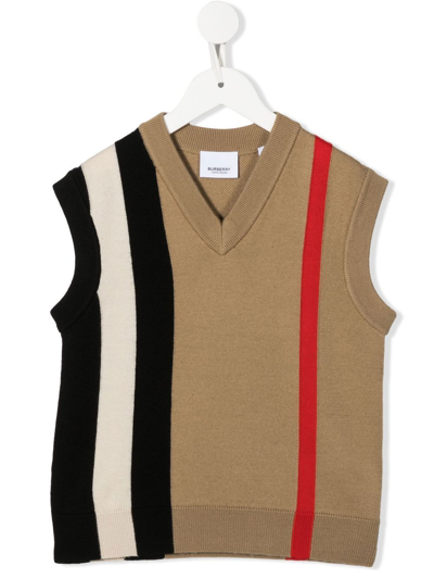 Burberry Kids' Icon Stripe Intarsia Wool Knit Vest In Beige