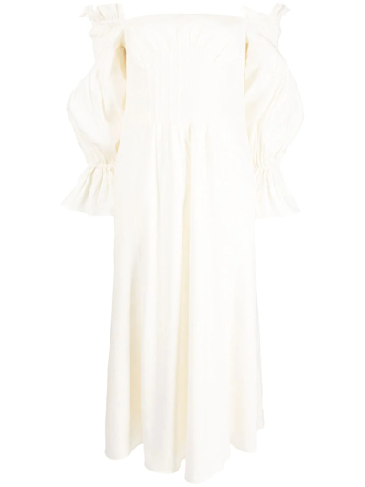 Cult Gaia Ida Off-the-shoulder Ruffled Linen-blend Midi Dress In Beige