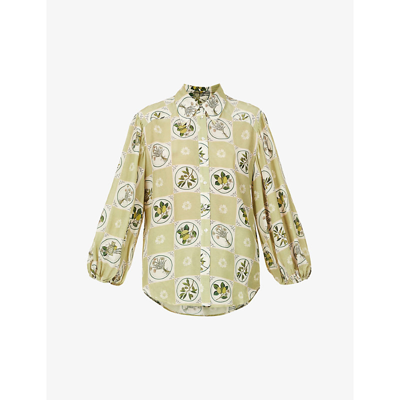 Alemais Sofia Printed Silk-crepe Shirt In Olive