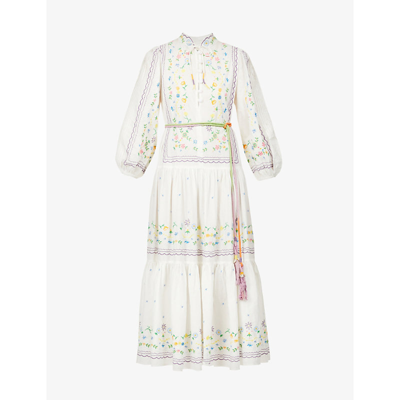 Alemais Juniper Belted Embroidered Organic Cotton-voile Maxi Dress In Multi
