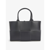 Bottega Veneta Arco Woven Leather  Tote In Black Black-whit-sil