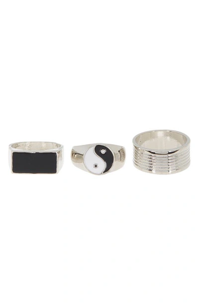 Abound Yin Yang Signet Ring Stack In Black- White- Silver