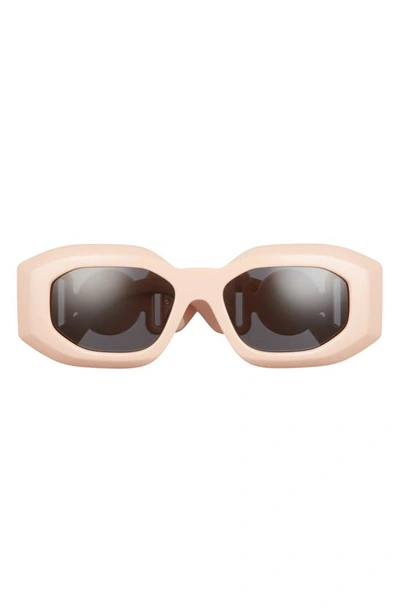 Versace 53mm Rectangular Sunglasses In Pink/ Dark Grey