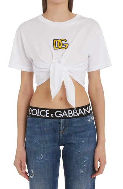 Dolce & Gabbana Capri Knotted Logo-embroidered T-shirt In White