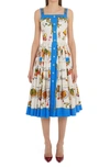 Dolce & Gabbana Pleated Printed Cotton-poplin Midi Dress In Hd3ul Pasta Fdo Beige