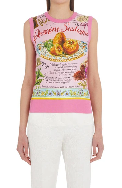 Dolce & Gabbana Sicilian Rice Ball Print Silk Jumper Waistcoat In Pink