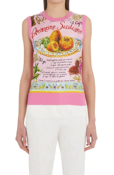 Dolce & Gabbana Sicilian Rice Ball Print Silk Sweater Vest In Arancine Rosa