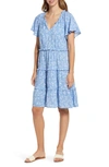 Beachlunchlounge Camila Floral Flutter Sleeve Dress In Blue