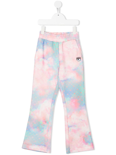 Chiara Ferragni Kids' Tie-dye Embroidered Eye Trousers In Pink