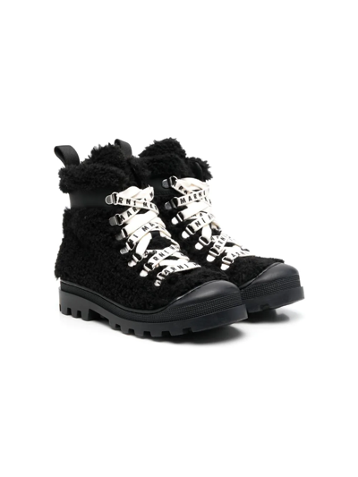 Marni Faux-fur Lace-up Boots In Black