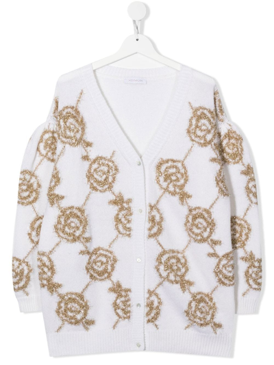 Monnalisa Kids' Embroidered-rose Cardigan In Neutrals