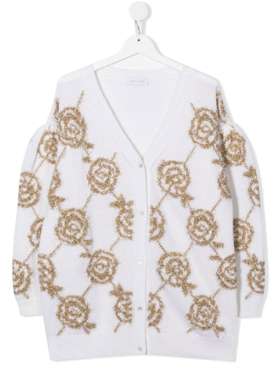 Monnalisa Kids' Embroidered-rose Cardigan In White