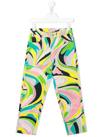 Emilio Pucci Junior Colour-block Fitted Trousers In Green