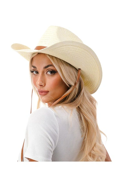 Marcus Adler Straw & Vegan Leather Cowboy Hat In White