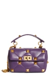 Valentino Garavani Medium Roman Stud Matelassé Leather Shoulder Bag In Violet