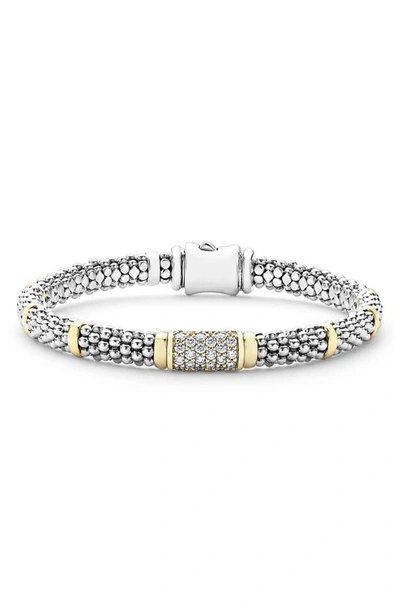 Lagos Diamond Caviar Bead Bracelet In Silver Gold Diamond