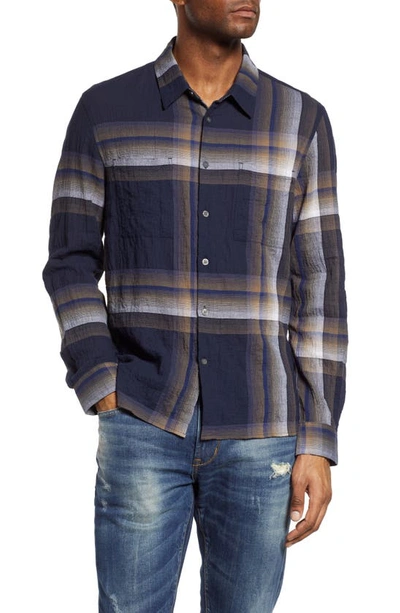 John Varvatos Cole Regular Fit Plaid Seersucker Button-up Shirt In Blue