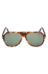 Tom Ford Hayes 59mm Navigator Sunglasses In Blonde Havana / Green