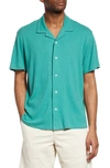 Rag & Bone Avery Short Sleeve Linen & Cotton Knit Button-up Camp Shirt In Green