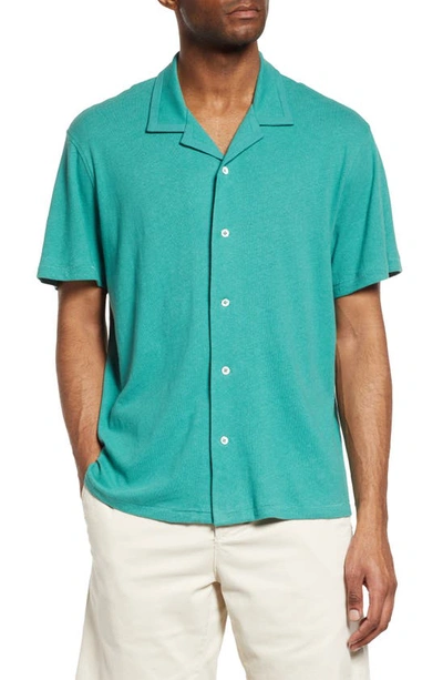 Rag & Bone Avery Short Sleeve Linen & Cotton Knit Button-up Camp Shirt In Green