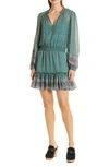 Veronica Beard Destiny Printed Smocked Waist V-neck Mini Dress In Seaglass Multi