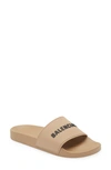 Balenciaga Logo Sport Slide In Beige/ Black