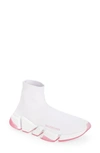Balenciaga Speed 2.0 Transparent Sole Sock Sneaker In White/ White/ Pink