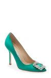 Manolo Blahnik Hangisi 90 Emerald Satin Pumps In Green