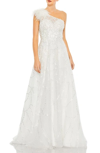 Mac Duggal 20389 Prom Long One Shoulder Formal Gown In White