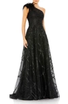 Mac Duggal Embellished One Shoulder A Line Gown In Black