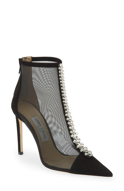 Jimmy Choo Bing 100 Crystal-embellished Suede And Mesh Heeled Boots In Black