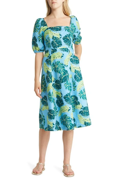 Draper James June Floral Linen Midi Dress In Blue Multi