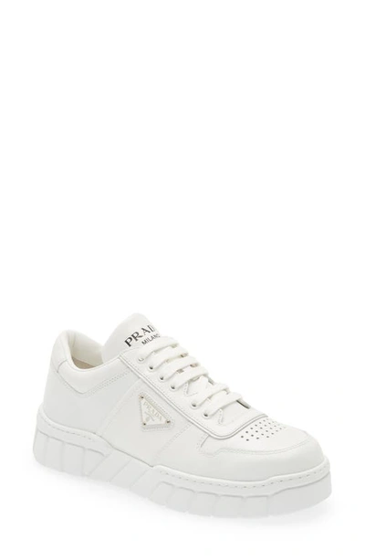 Prada Leather Sneaker In Bianco