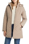 Gallery Quilted Jacket With Removable Hood In Taupe Grey
