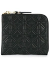 Comme Des Garçons Clover Embossed Zip Fold Wallet In Black