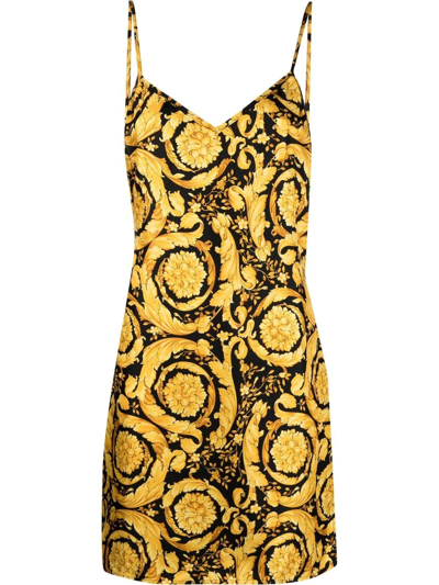 Versace Barocco Silk Camisole Minidress In Multi