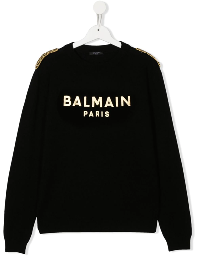 Balmain Kids' Logo-print Pullover Sweatshirt In Black